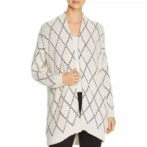 Eileen Fisher Diamond Kimono Cardigan L/XL Soft White and Black Organic Cotton